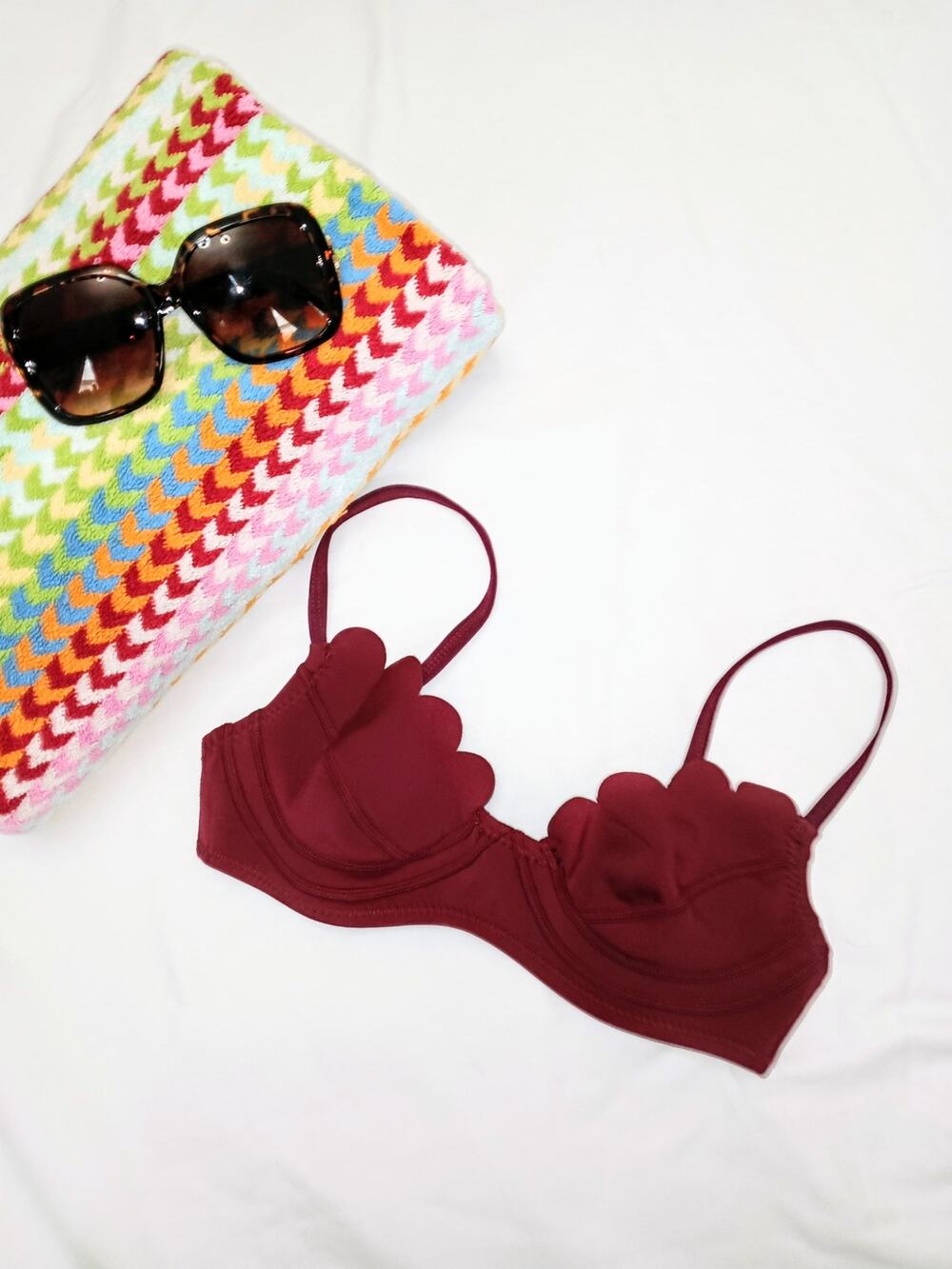 Cynthia Rowley - Women's Wine Scallop Neoprene Underwire Bikini Top - Sz S - NWT